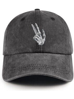 Unisax Grey Funny Cotton Washed Denim Halloween Baseball Skeleton Hands Cap